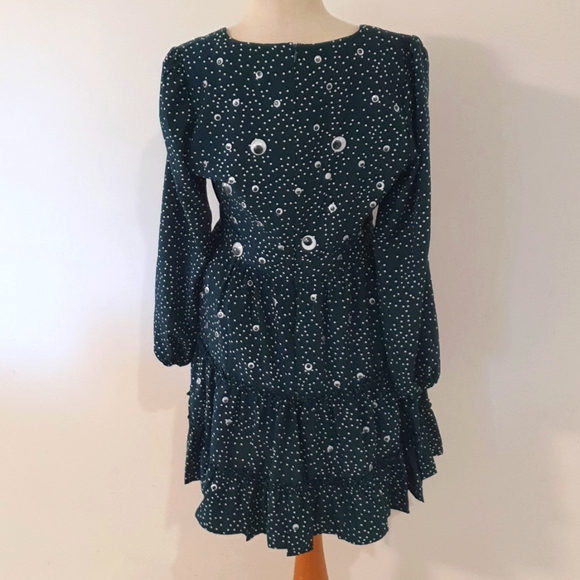 Halloween Green Eyeball Long Sleeve Spotty Dress Size 14 - Picture 4 of 5